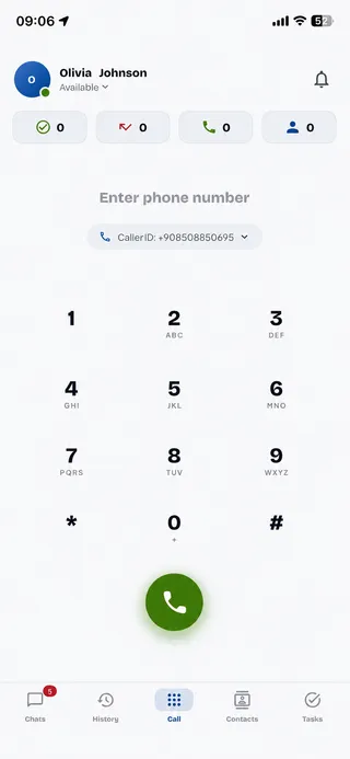 Hipcall mobile app screen