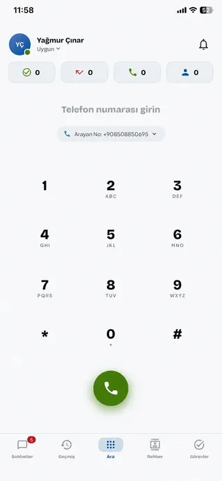 Hipcall mobil uygulama ekranı