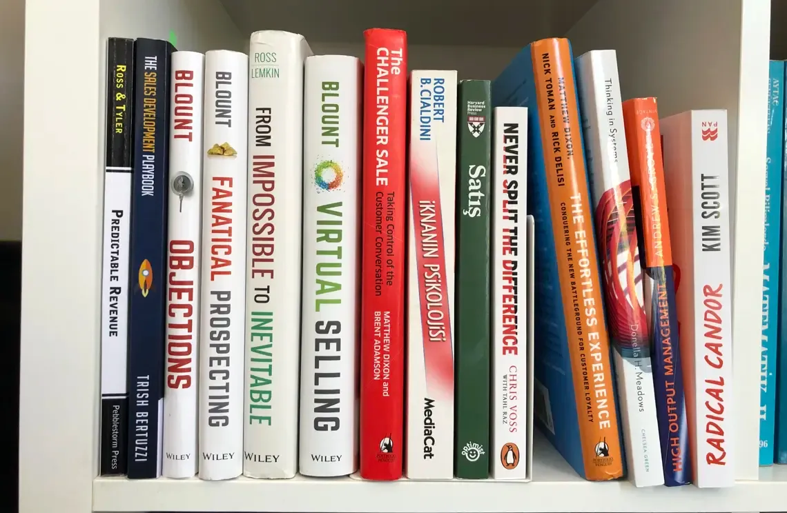 Sales books on a shelf